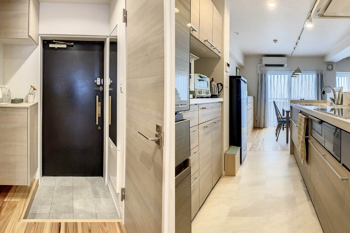 壁を取り払い、直接キッチンへ